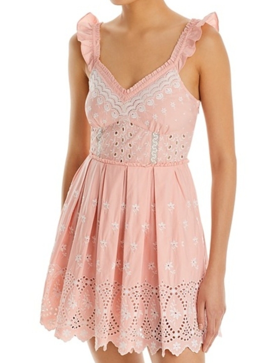 LoveShackFancy Dresses & Skirts - LoveShackFancy Mochi Dress Floral Eyelet Mini Dress in Pink Size 6